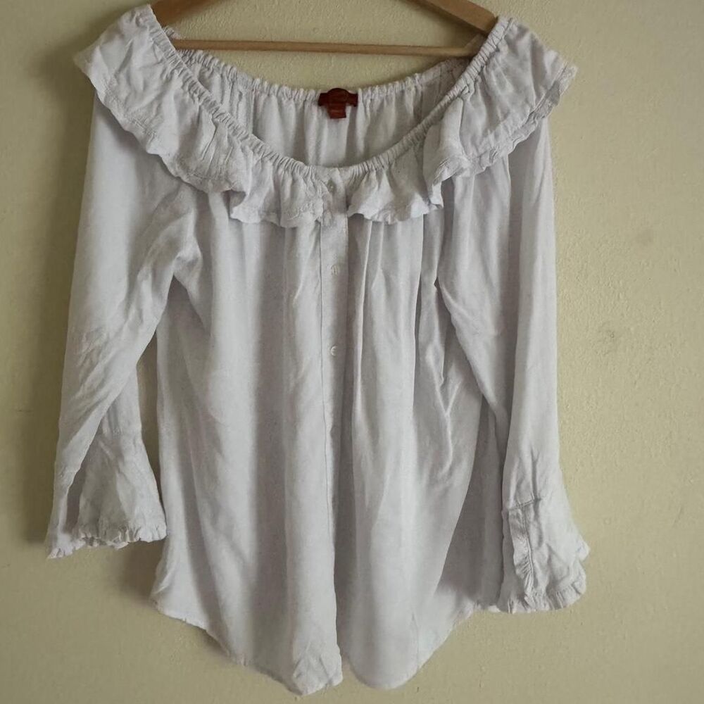 Scully White Off Shoulder Peasant Blouse L Ruffle Bell Sleeve Western Boho
